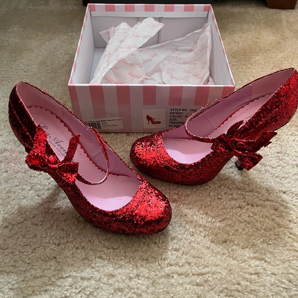 Red Glitter Mary Jane Heels with Bow